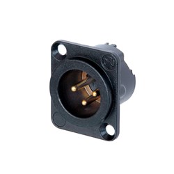Male 3 pin DLX series XLR D chassis black with solder terminals, gold pins