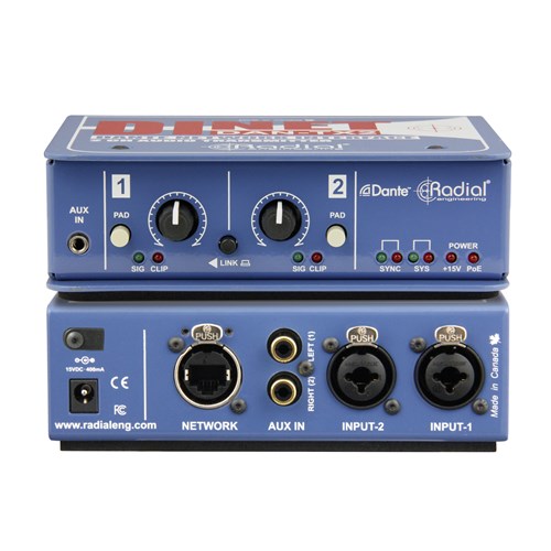 Radial DiNET Dan TX2 - 2-Channel Dante Network Receiver w/Ethercon