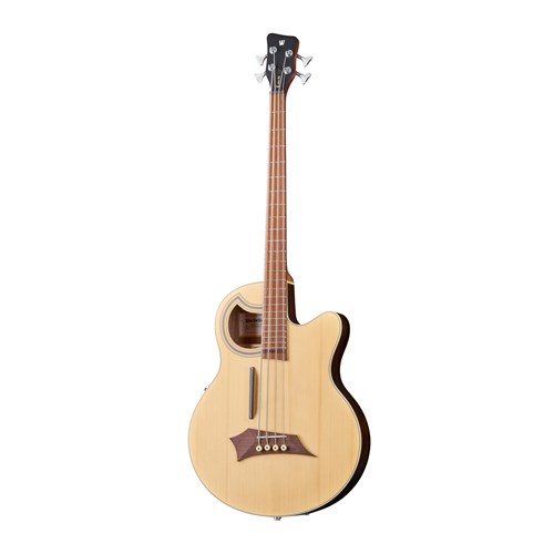 RockBass Alien Deluxe Hybrid Thinline 4-String Natural Transparent High Polish