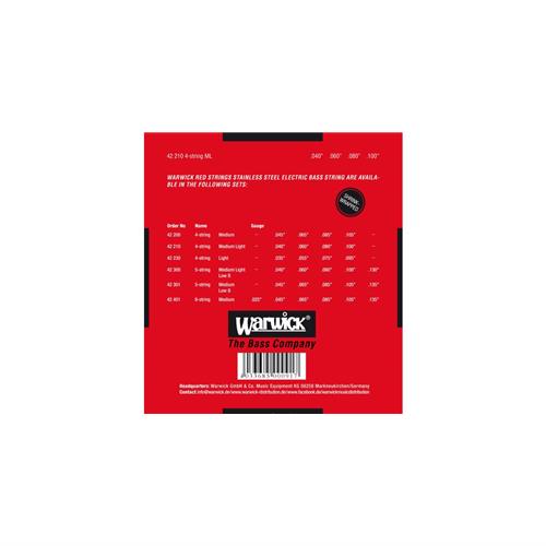Warwick Bass Strings Red Label 4 Stg Set Medium Gauge:040-060-080-100