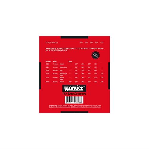 Warwick Bass Strings Red Label 5 Stg Medium Lite Gauge:040-060-080-100-130