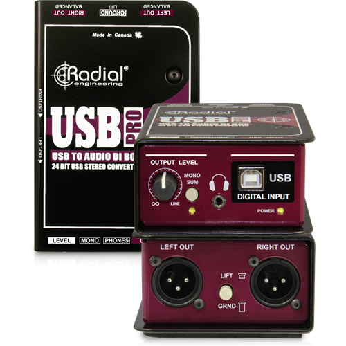 Radial USB-PRO - Stereo DI for USB Source, level control, mono sum, headphone out  