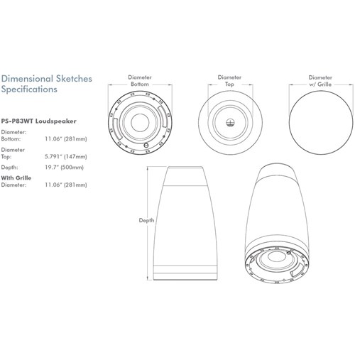 PS-P83WT 8in Woofer Black Pendant Professional Series Sonance